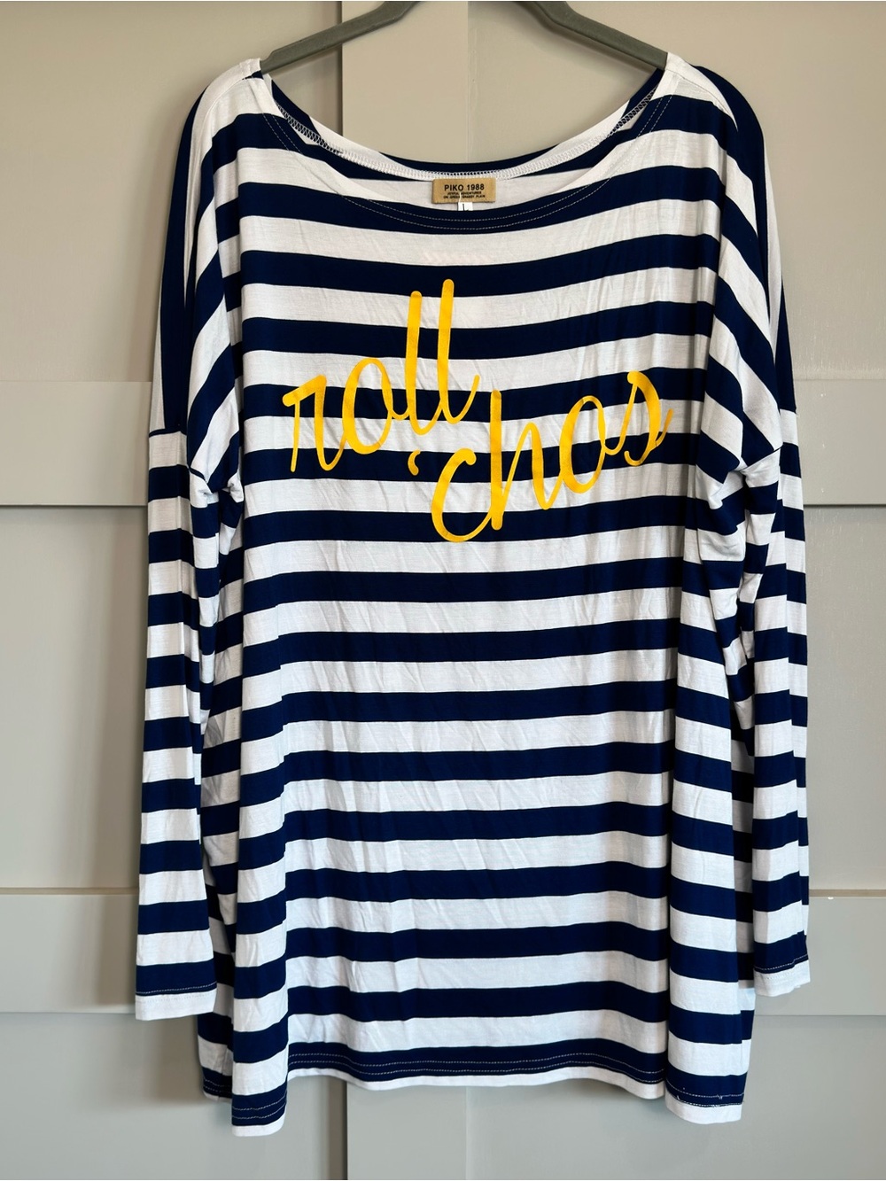 PIKO 1988 UCO Roll ‘Chaos Striped Long Sleeve Drop Shoulder Women’s L Top Tunic